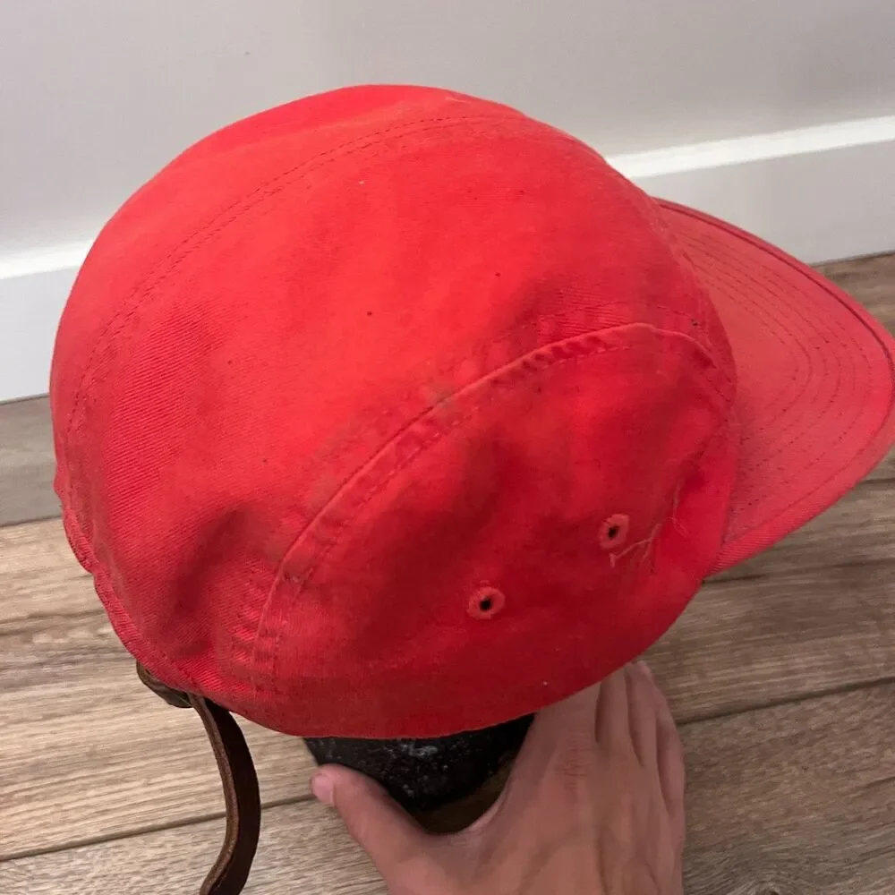 Supreme 5 Panel Camp Leather Strapback Cap Hat Solid Red Box Logo One Size